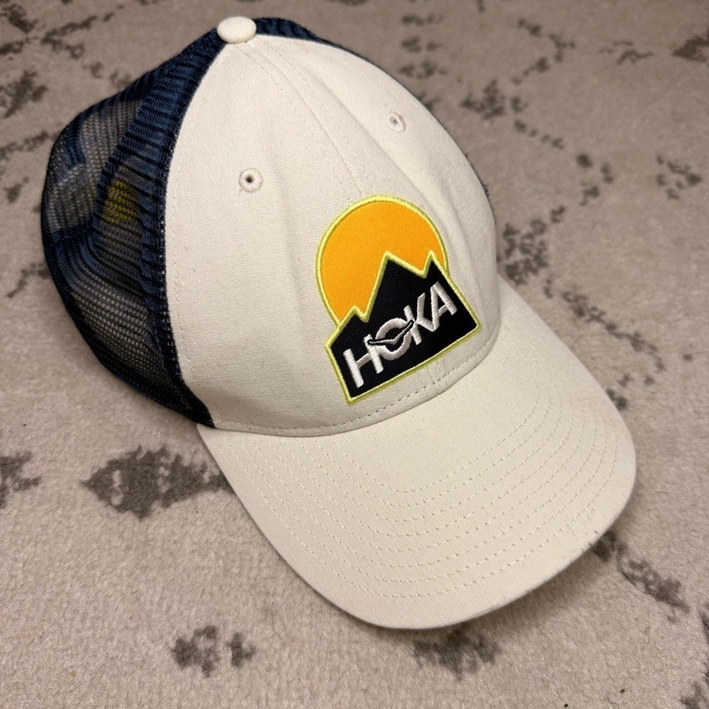 HOKA One One Navy and Neon Yellow Embroidered Running Outdoors Mesh Trucker Hat